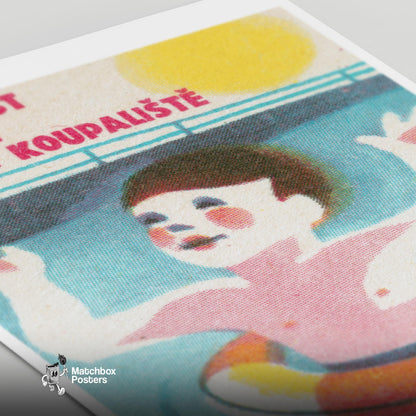 Swimming Child - vintage matchbox label print - close-up detail