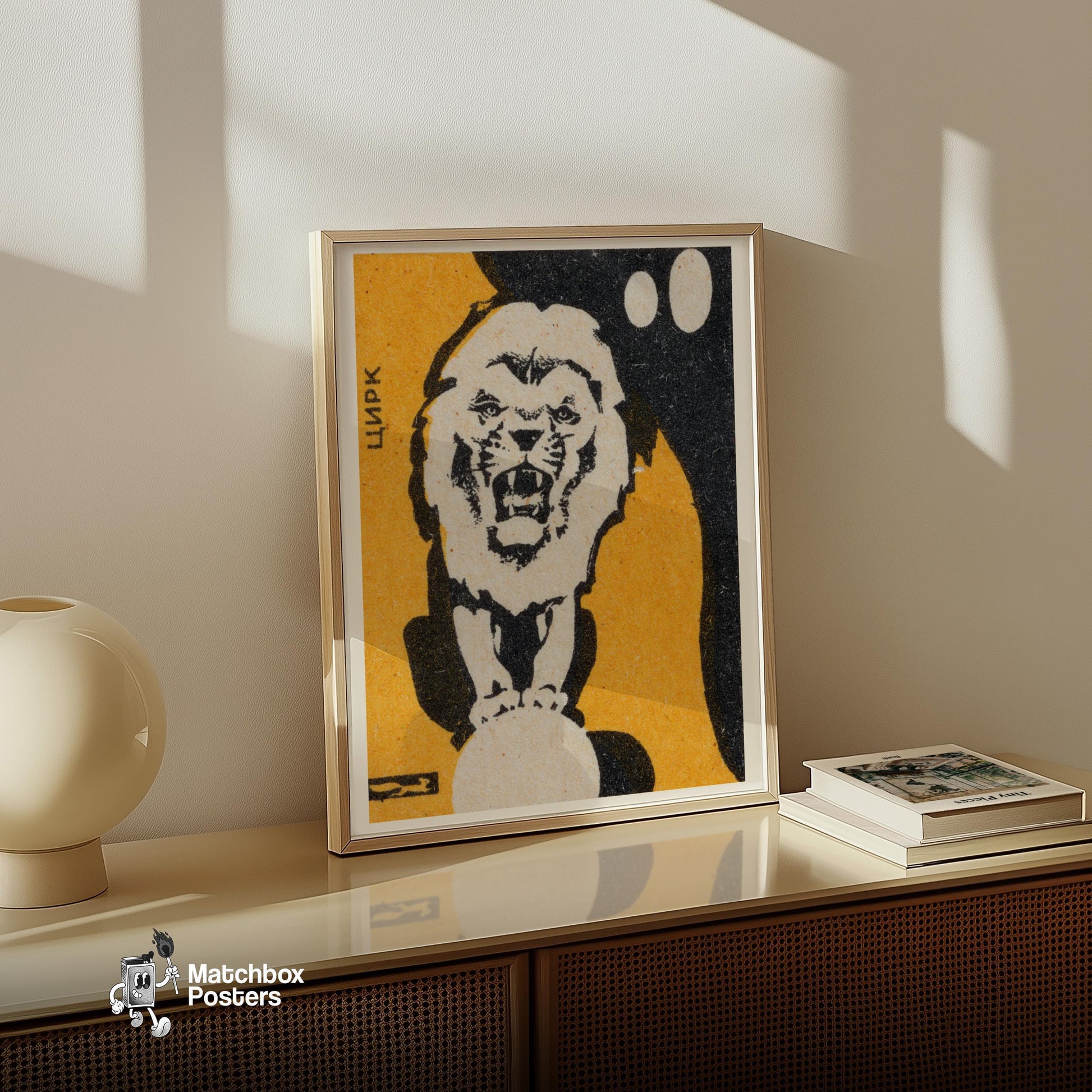 Circus Lion - vintage matchbox label print - size comparison