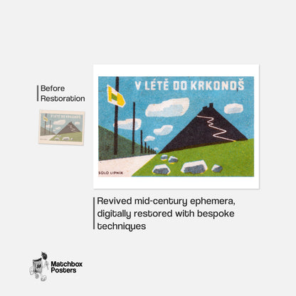 Krkonoše Mountains - vintage matchbox label print - framed wall art preview