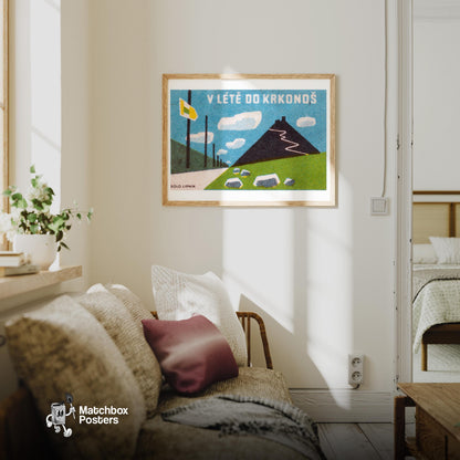 Krkonoše Mountains - vintage matchbox label print - living room mockup