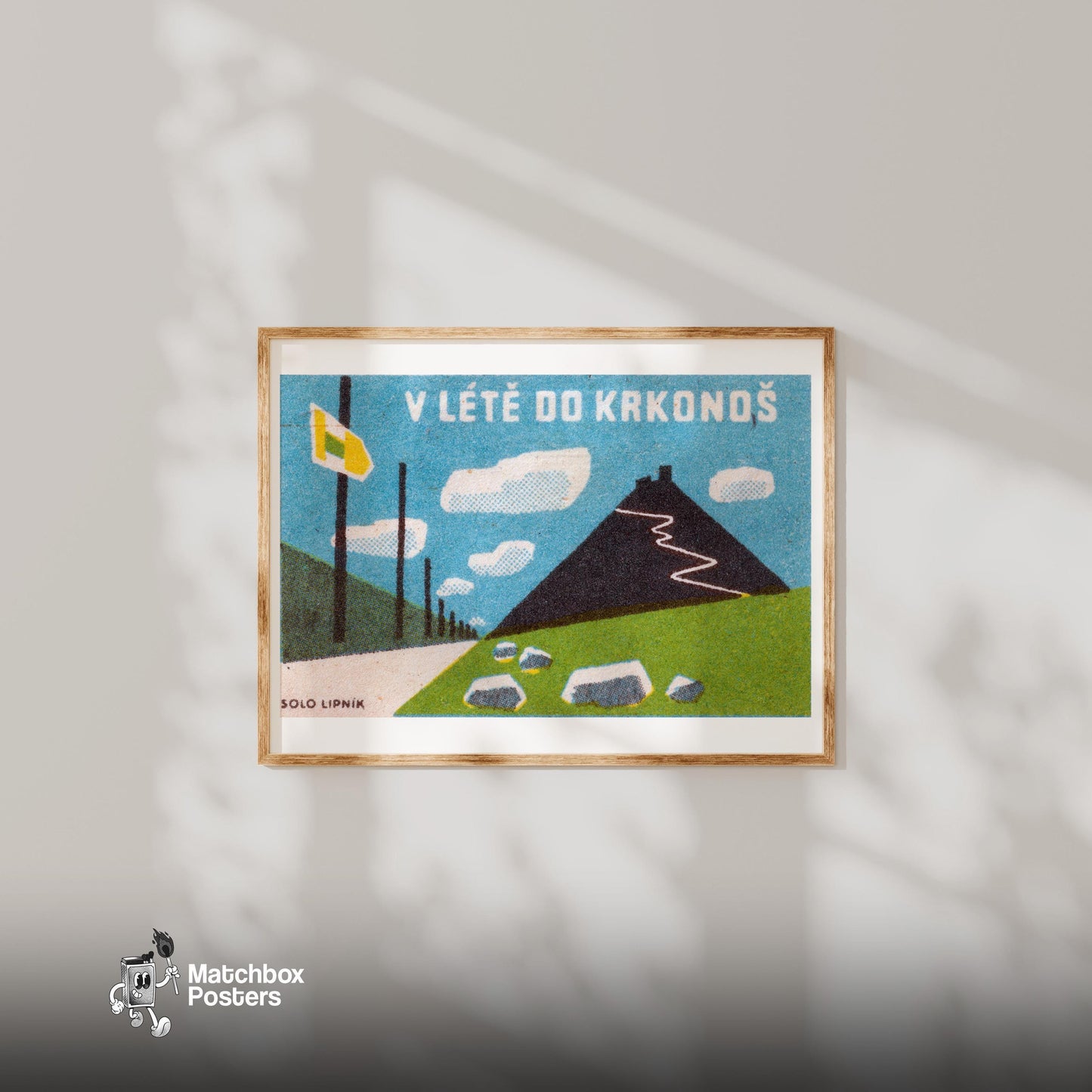 Krkonoše Mountains - vintage matchbox label print - bedroom mockup