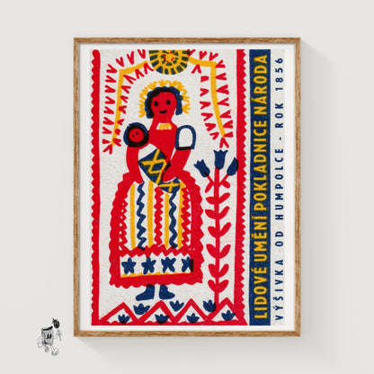 Folk Woman with Baby - vintage matchbox label print