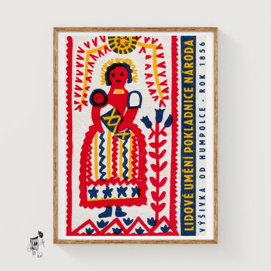 Folk Woman with Baby - vintage matchbox label print