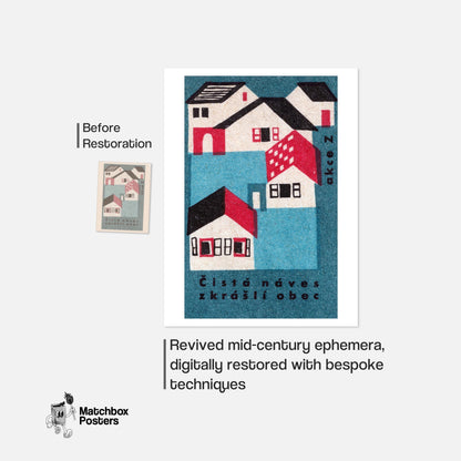 Czech Village - vintage matchbox label print - framed wall art preview