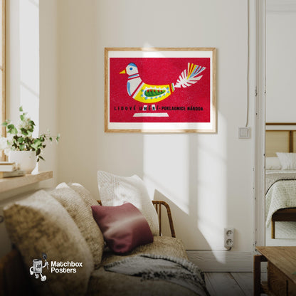 Folk Dove - vintage matchbox label print - living room mockup