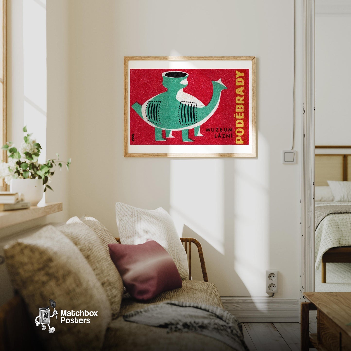 Abstract Animal Vessel - vintage matchbox label print - living room mockup