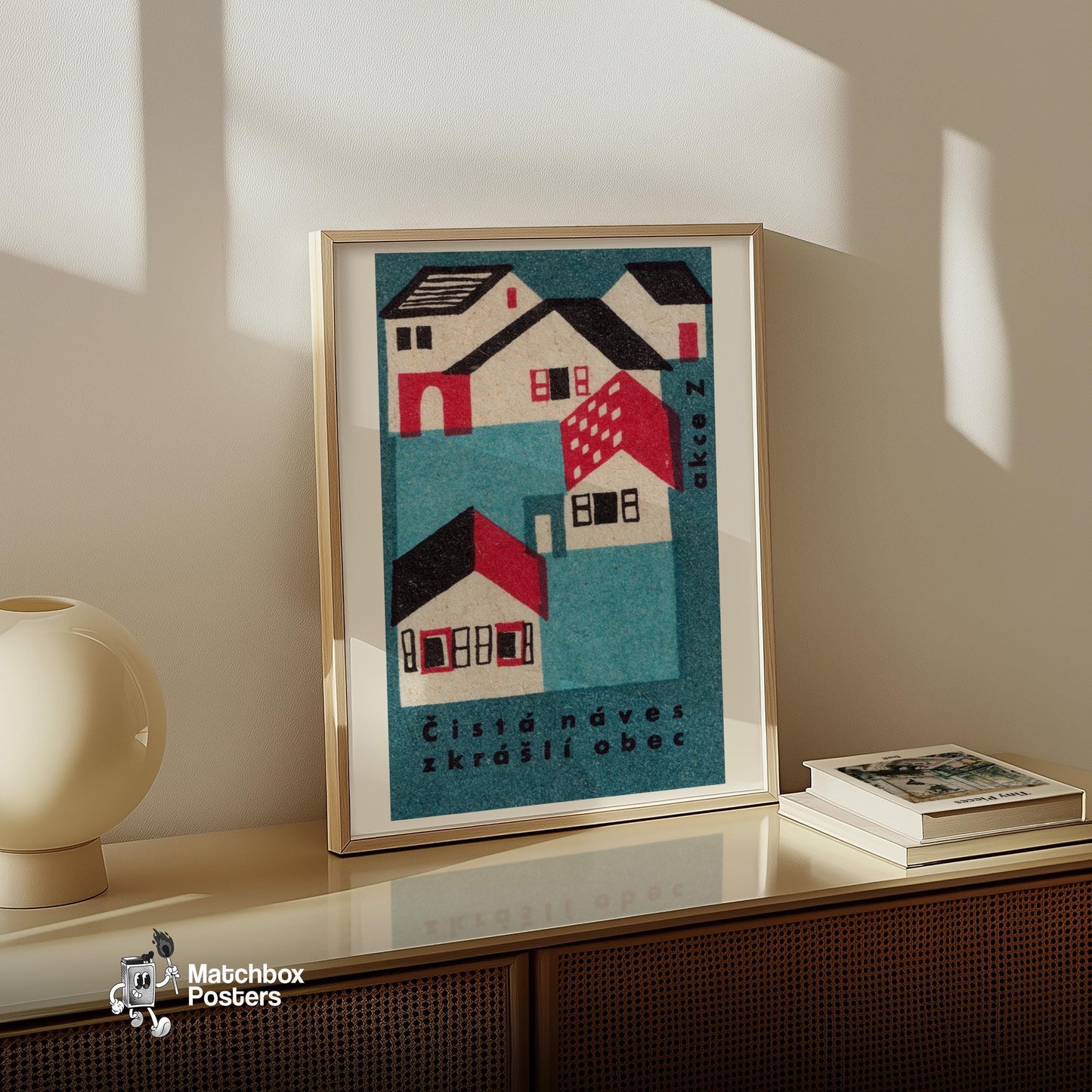 Czech Village - vintage matchbox label print - size comparison