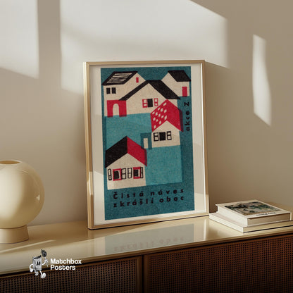 Czech Village - vintage matchbox label print - size comparison