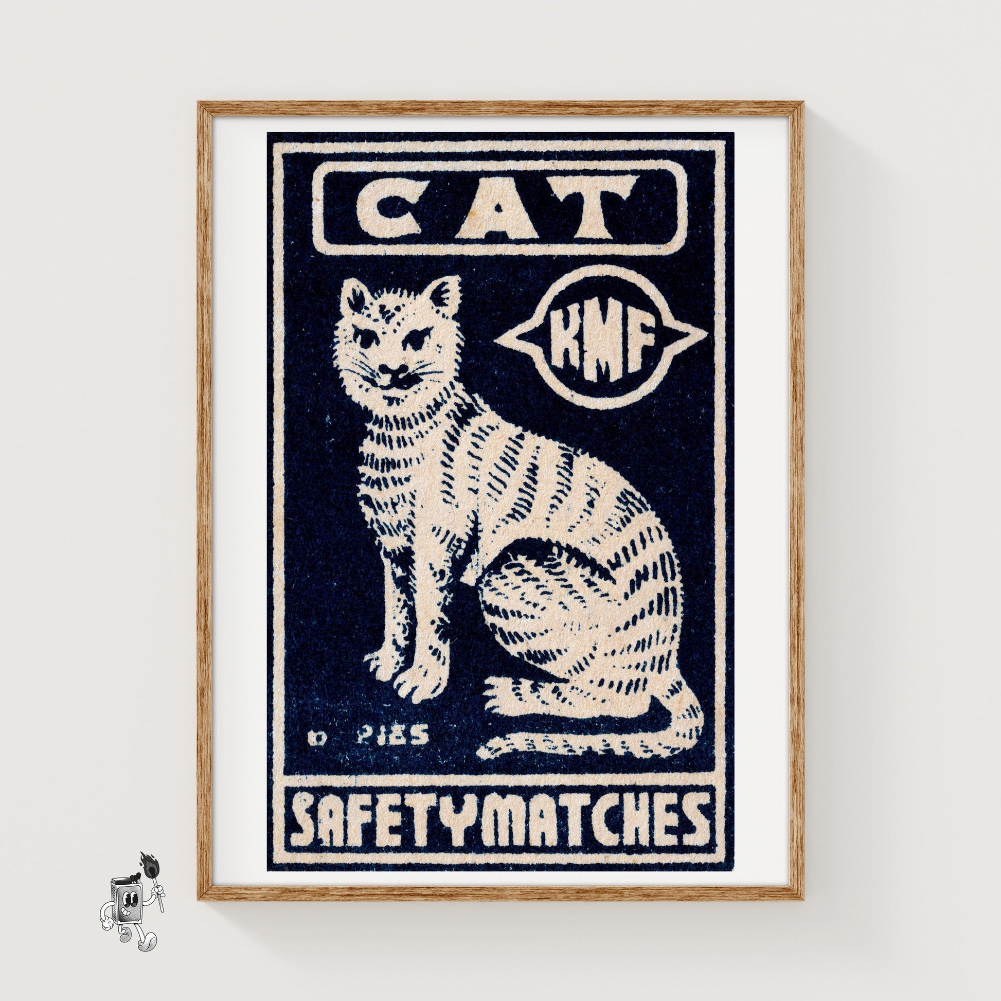 White Cat - vintage matchbox label print