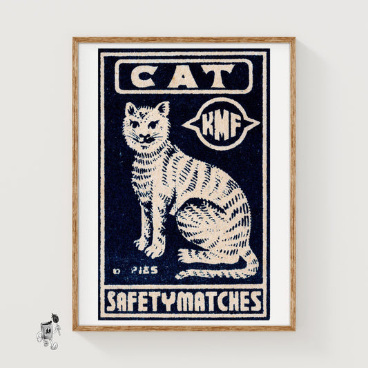 White Cat - vintage matchbox label print