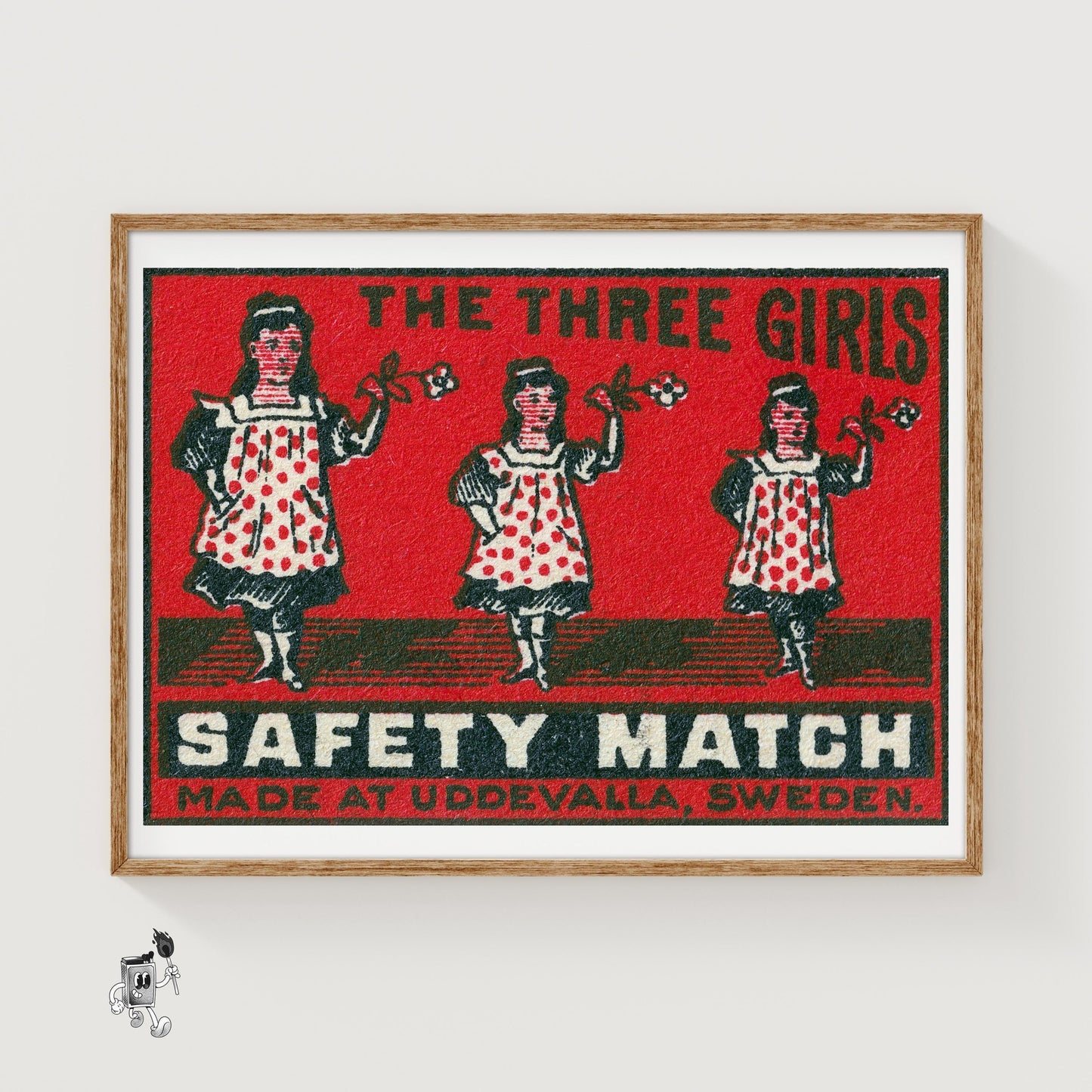 Three Girls - vintage matchbox label print