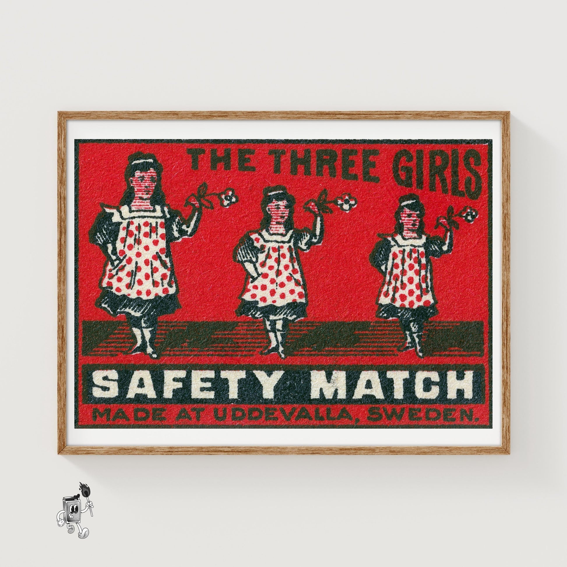 Three Girls - vintage matchbox label print
