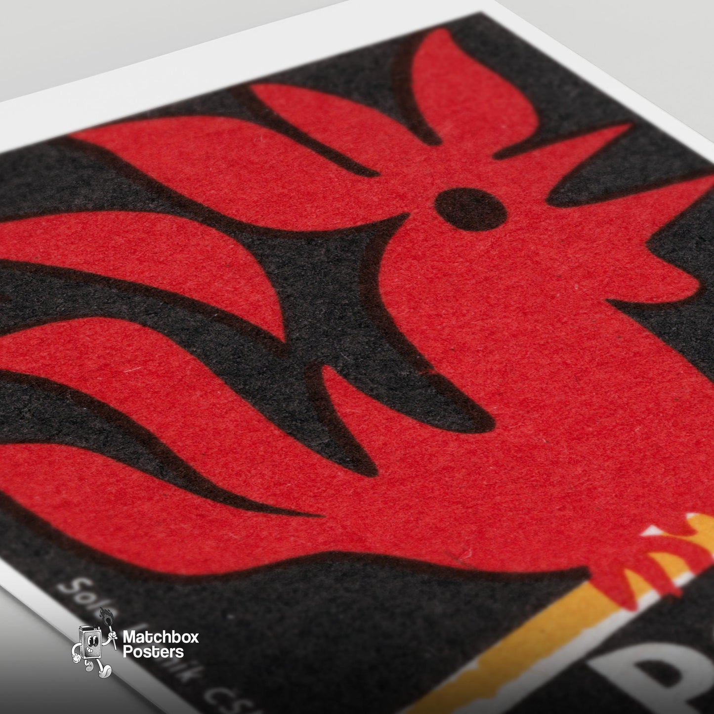 Match Flame Rooster - vintage matchbox label print - close-up detail