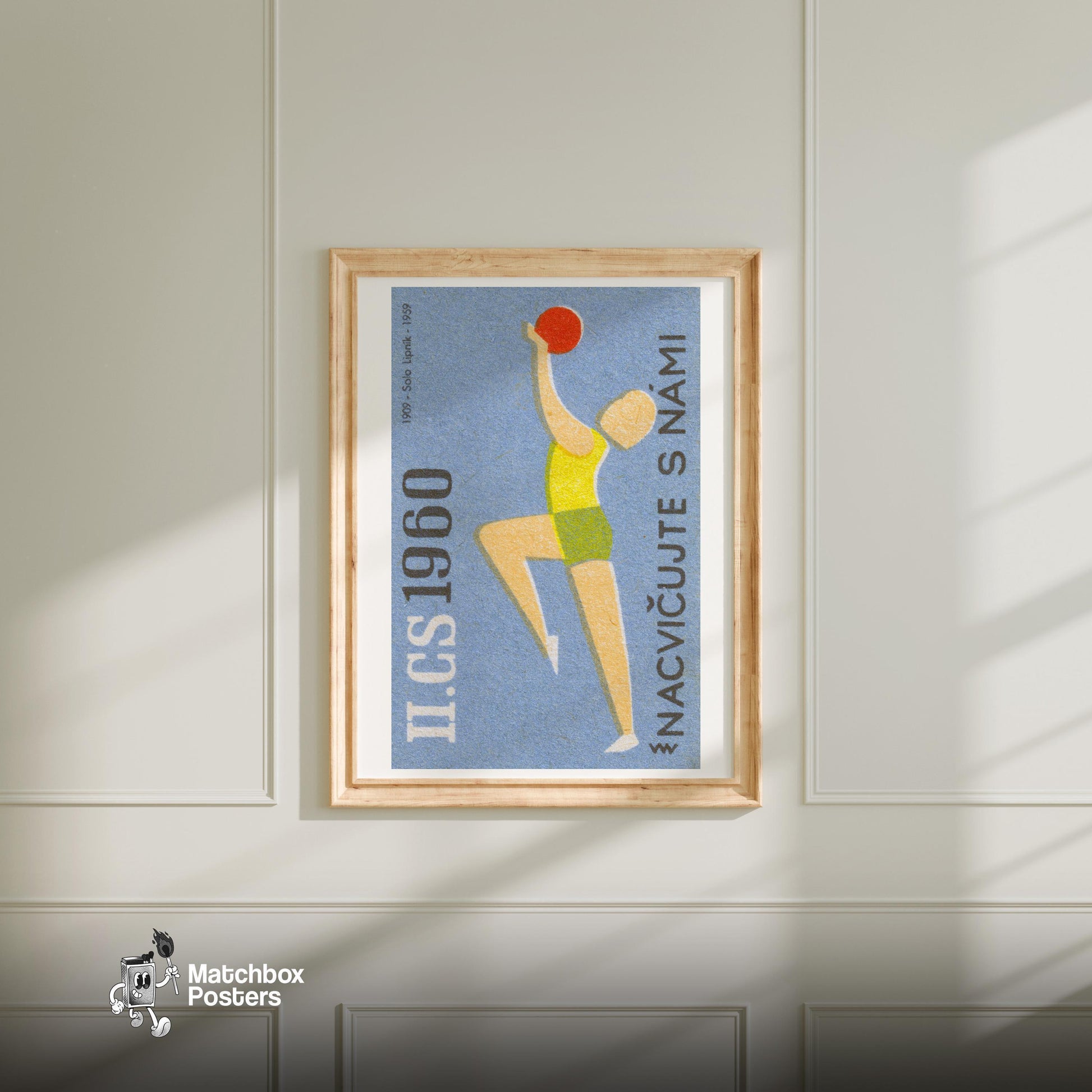 Volleyball Player - vintage matchbox label print - bedroom mockup