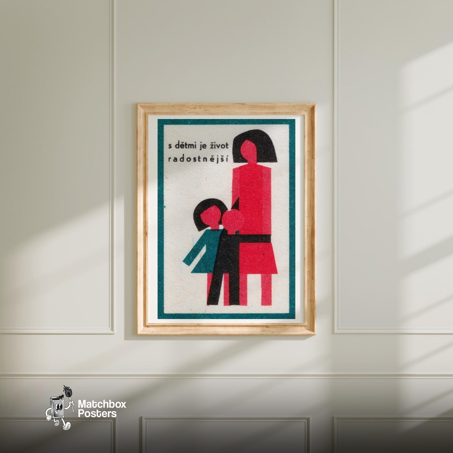 Family - vintage matchbox label print - bedroom mockup
