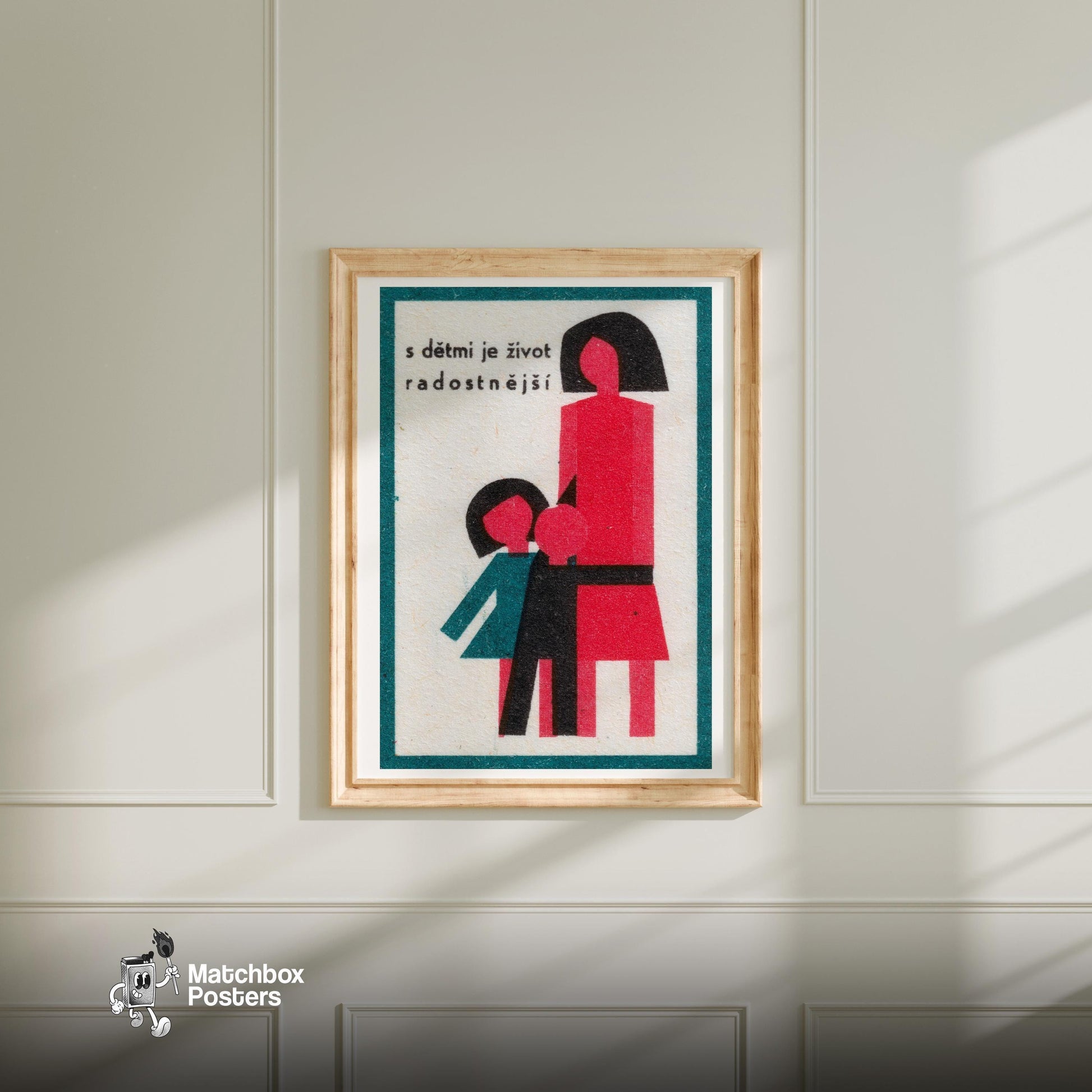 Family - vintage matchbox label print - bedroom mockup
