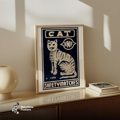 White Cat - vintage matchbox label print - size comparison
