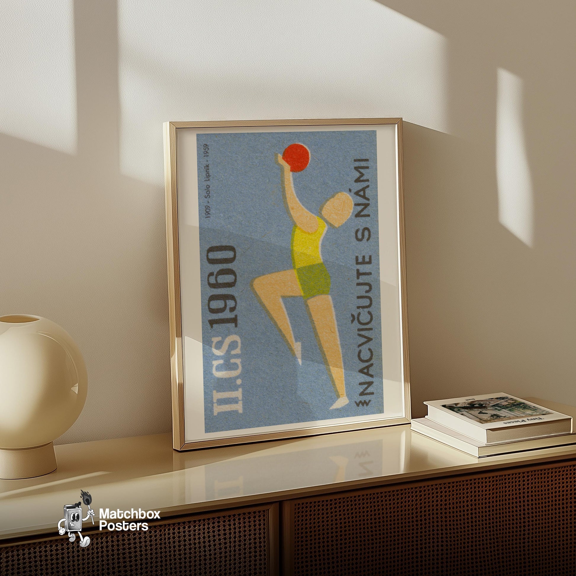 Volleyball Player - vintage matchbox label print - size comparison