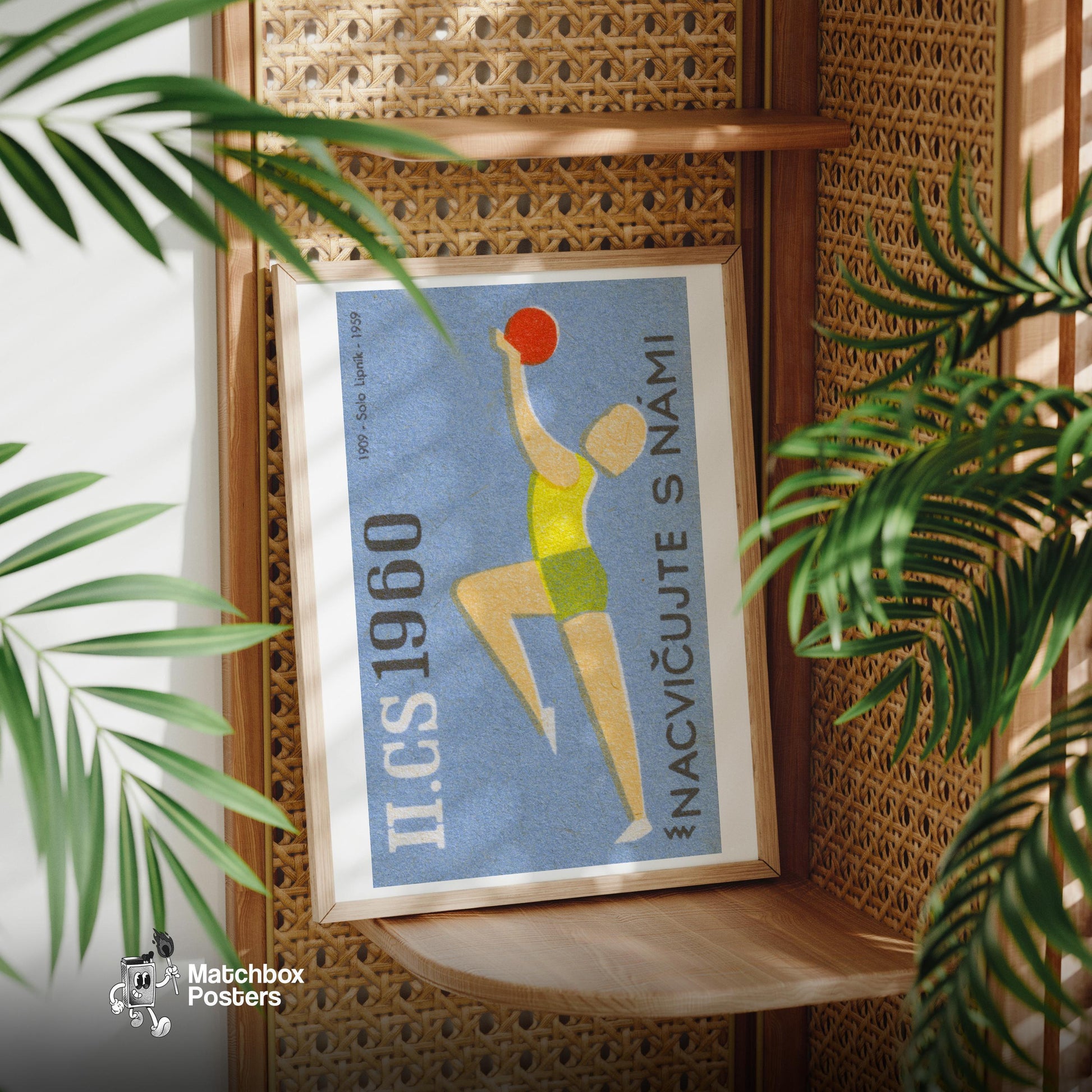 Volleyball Player - vintage matchbox label print - office wall