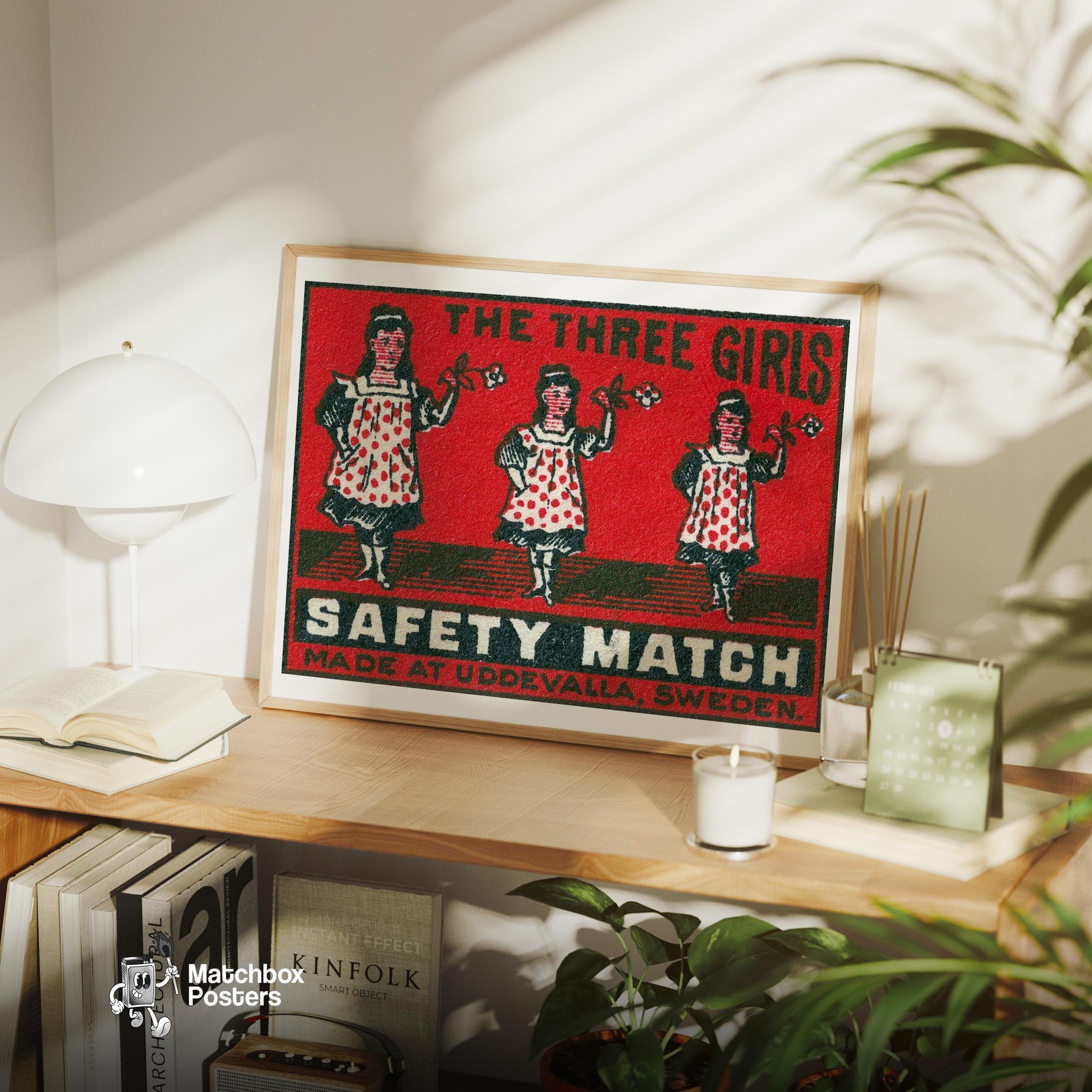 Three Girls - vintage matchbox label print - office wall