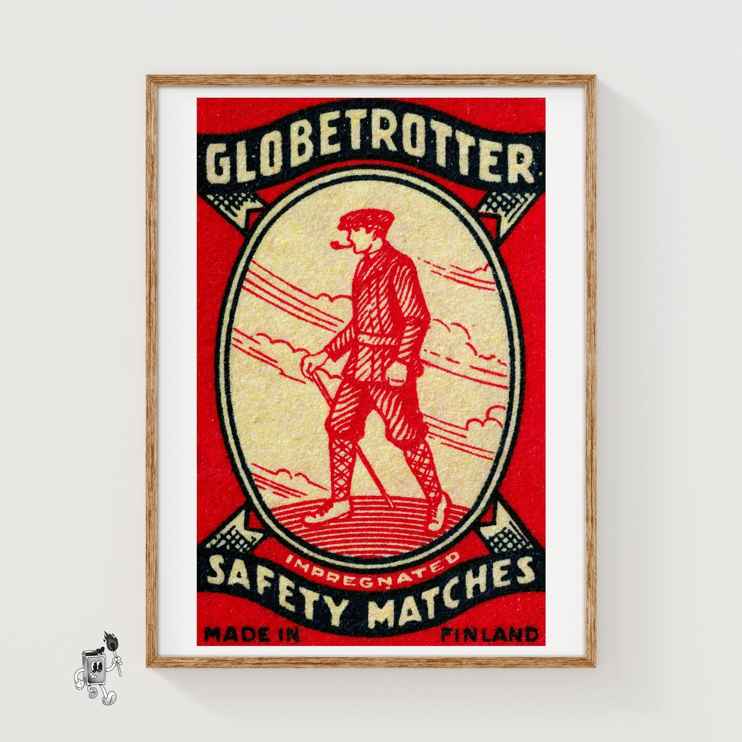 Man with Pipe - vintage matchbox label print