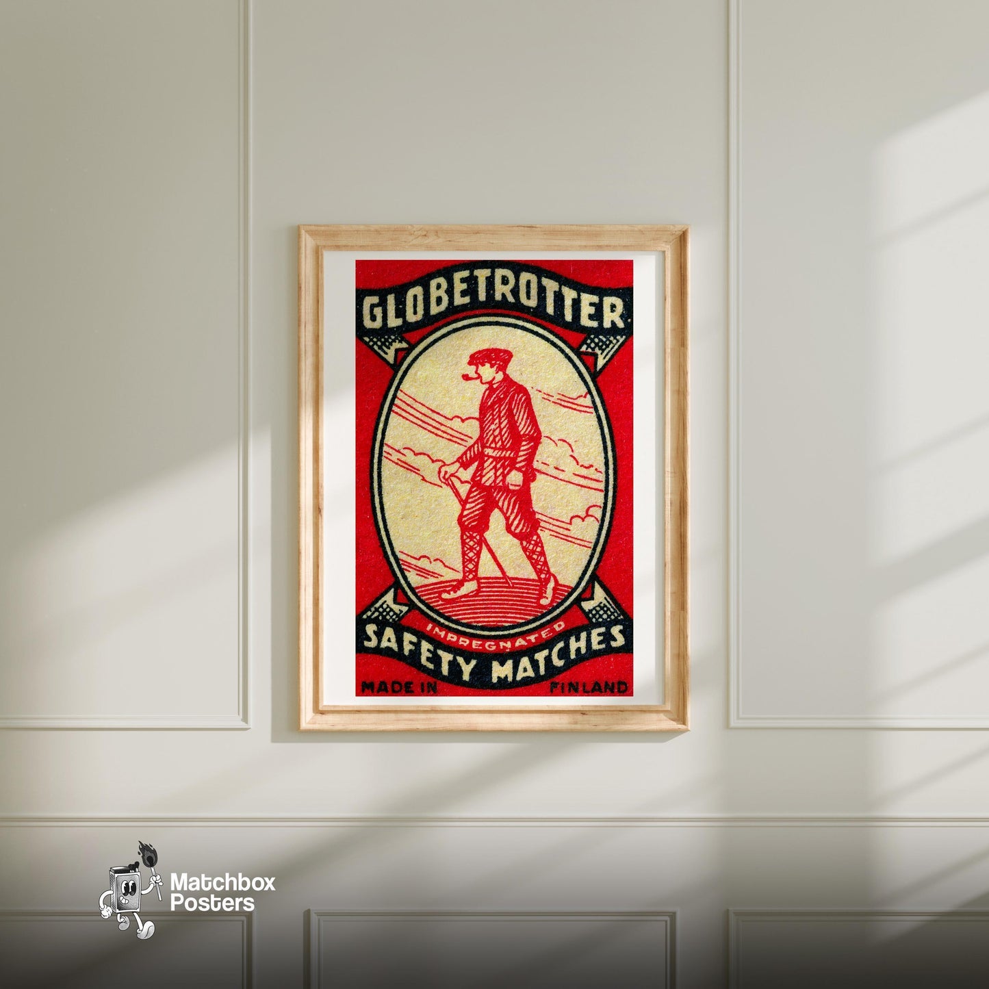 Man with Pipe - vintage matchbox label print - bedroom mockup