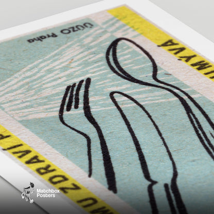 Illustration Of A Fork - vintage matchbox label print - close-up detail