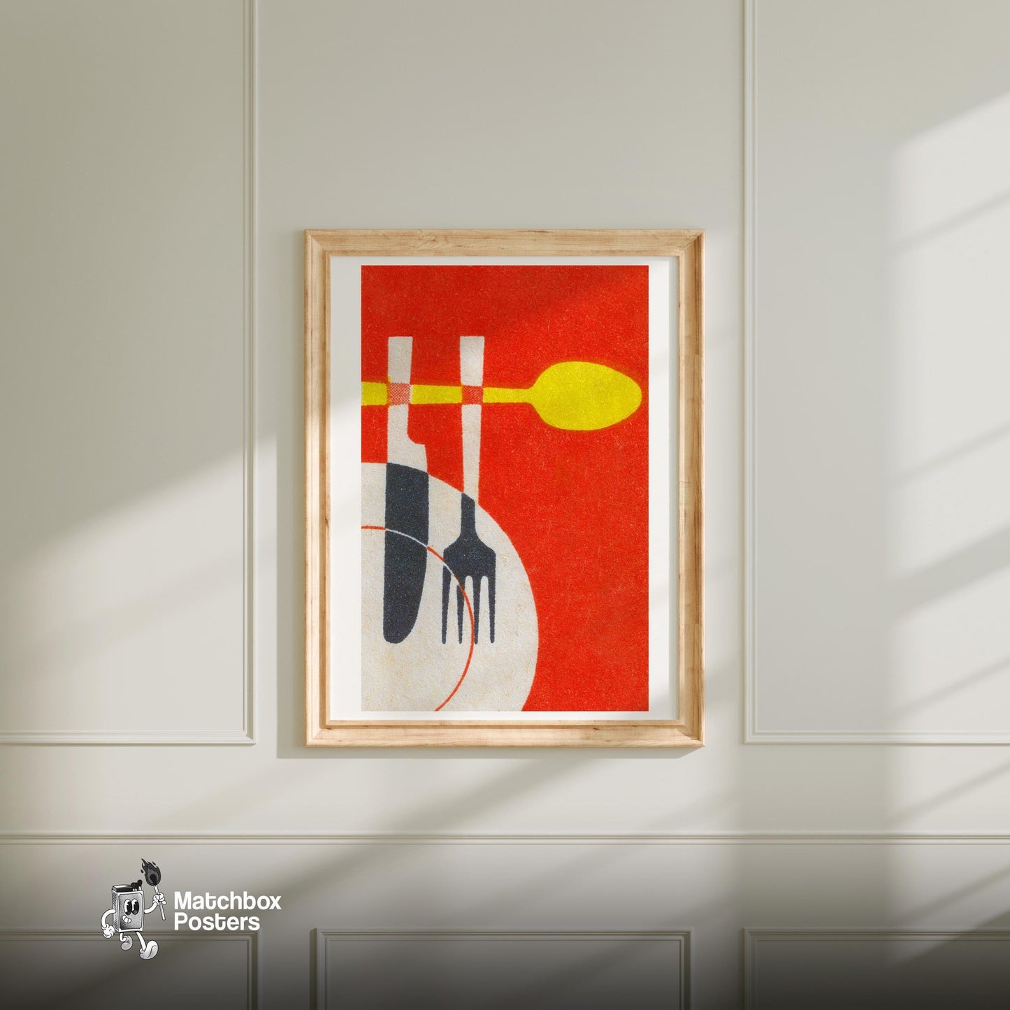 Matchbox Label Art: Vintage Kitchen Cutlery Print - vintage matchbox label print - bedroom mockup