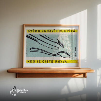 Illustration Of A Fork - vintage matchbox label print - size comparison
