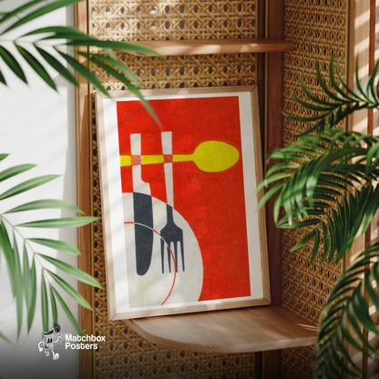 Matchbox Label Art: Vintage Kitchen Cutlery Print - vintage matchbox label print - office wall