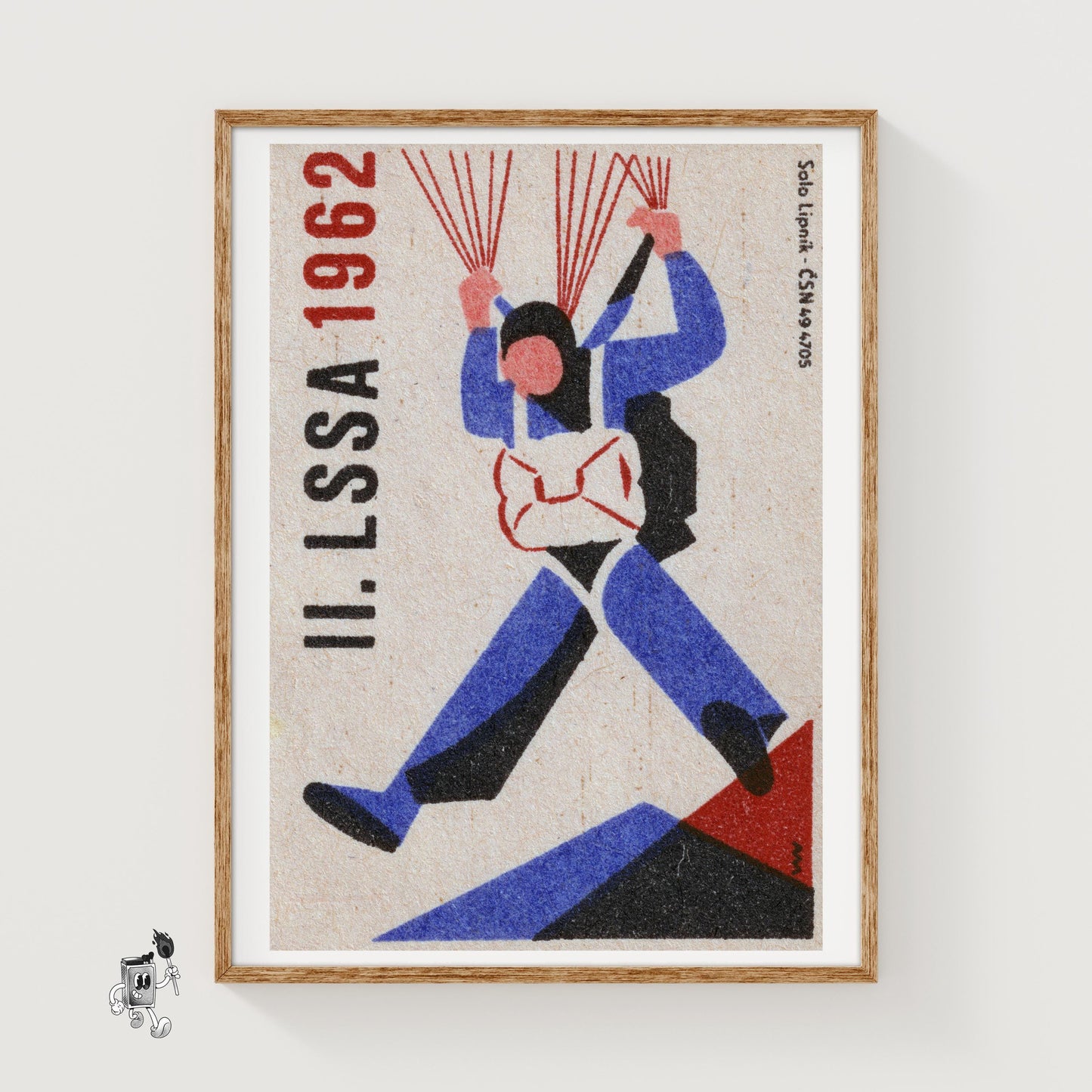 Parachutist - vintage matchbox label print