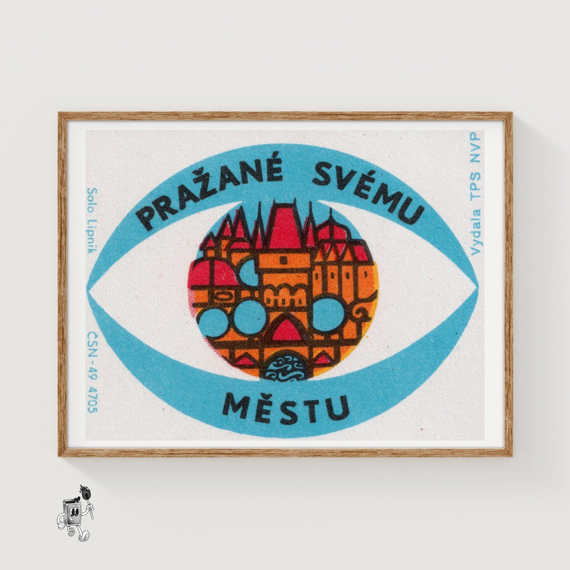 Prague City - vintage matchbox label print