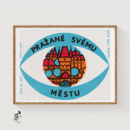 Prague City - vintage matchbox label print