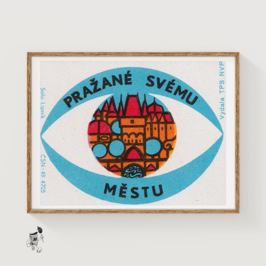 Prague City - vintage matchbox label print