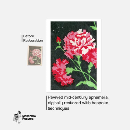 Carnations - vintage matchbox label print - framed wall art preview