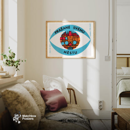 Prague City - vintage matchbox label print - living room mockup