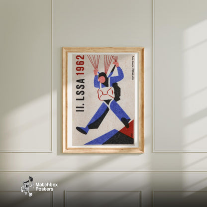 Parachutist - vintage matchbox label print - bedroom mockup
