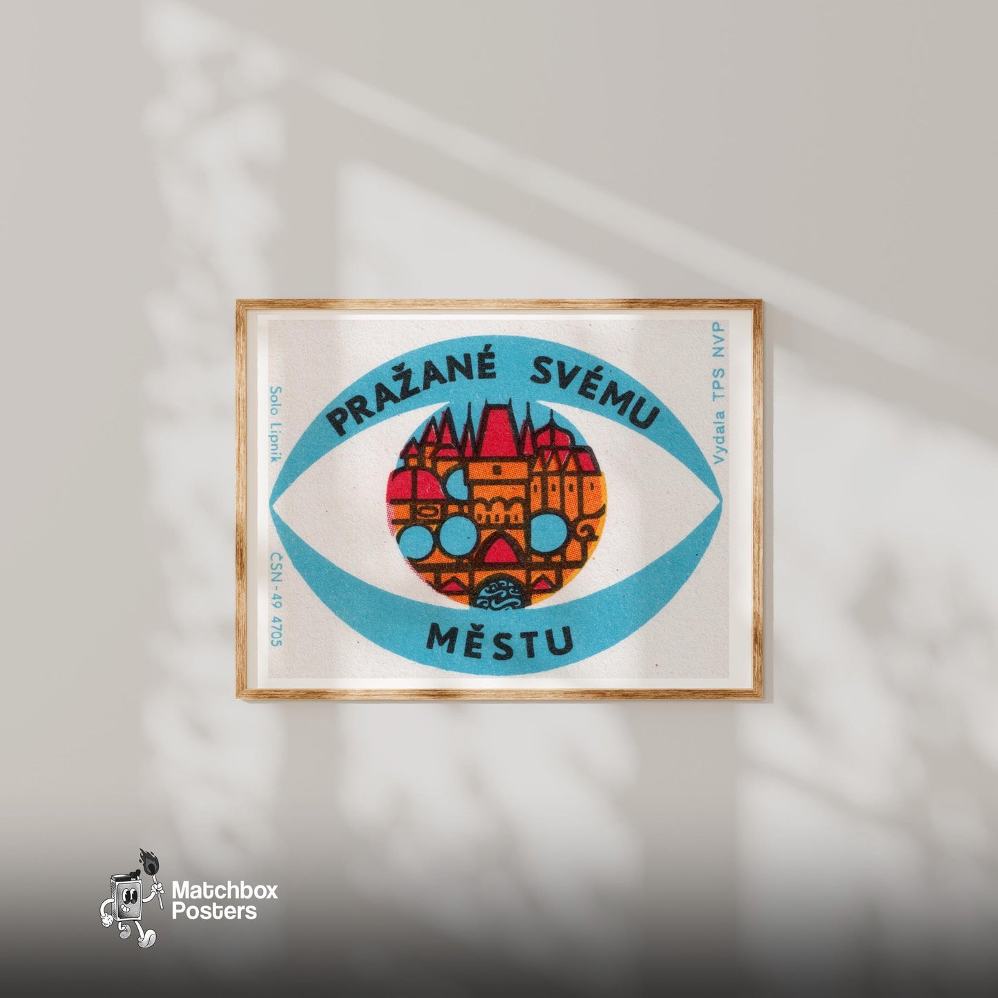 Prague City - vintage matchbox label print - bedroom mockup
