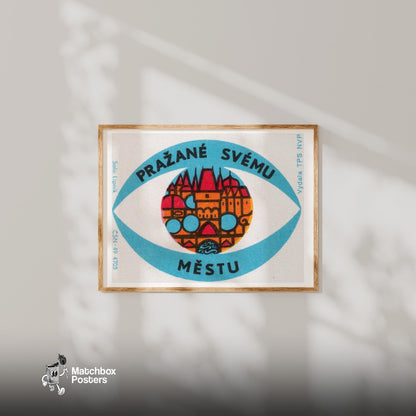 Prague City - vintage matchbox label print - bedroom mockup