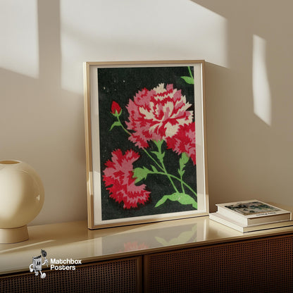 Carnations - vintage matchbox label print - size comparison