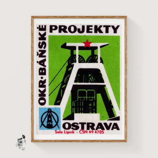 Mine Elevator Shaft - vintage matchbox label print