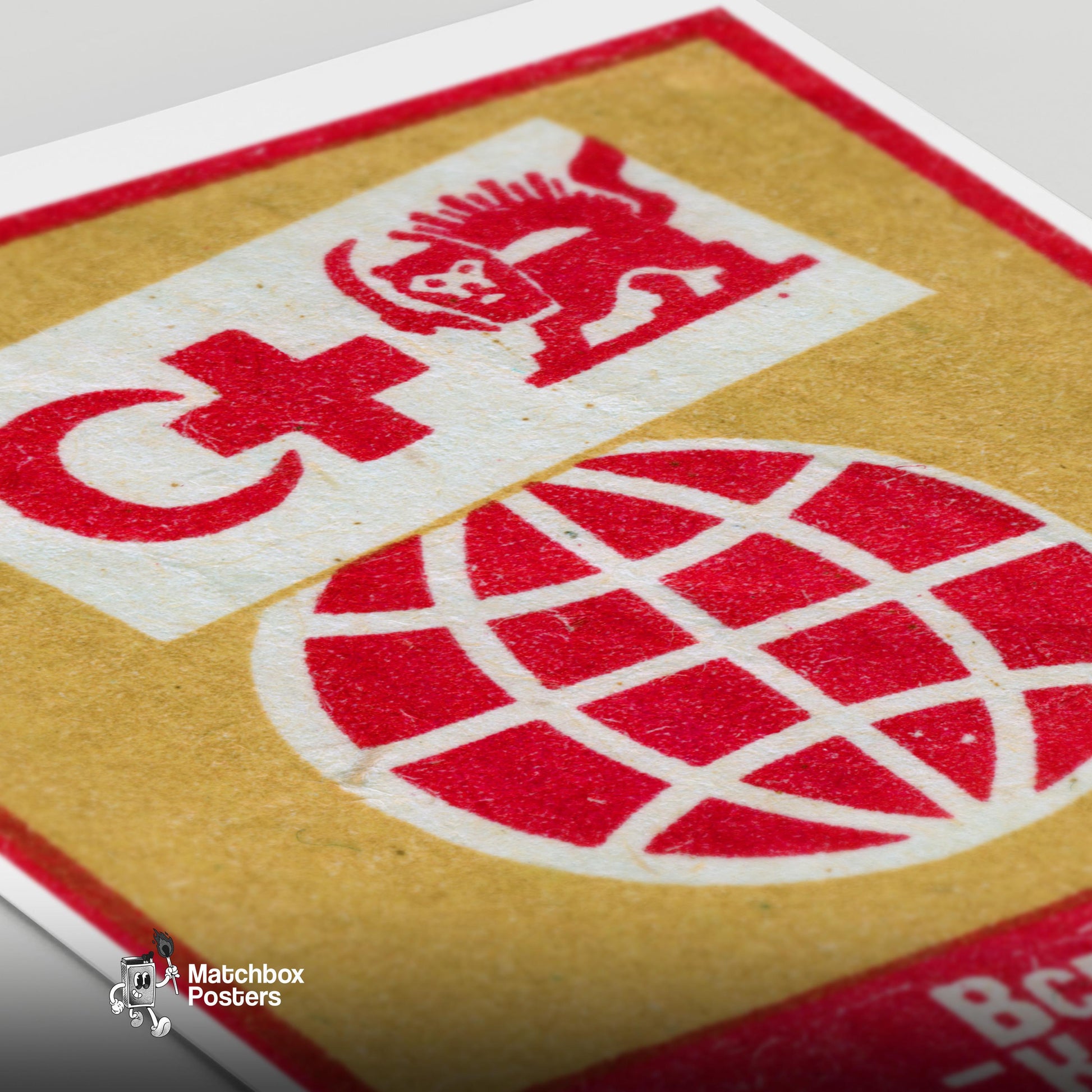 Red Cross Globe Lion - vintage matchbox label print - close-up detail