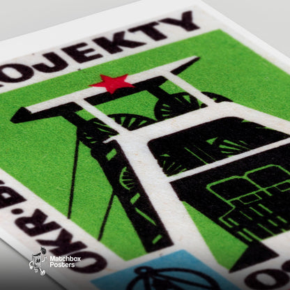 Mine Elevator Shaft - vintage matchbox label print - close-up detail