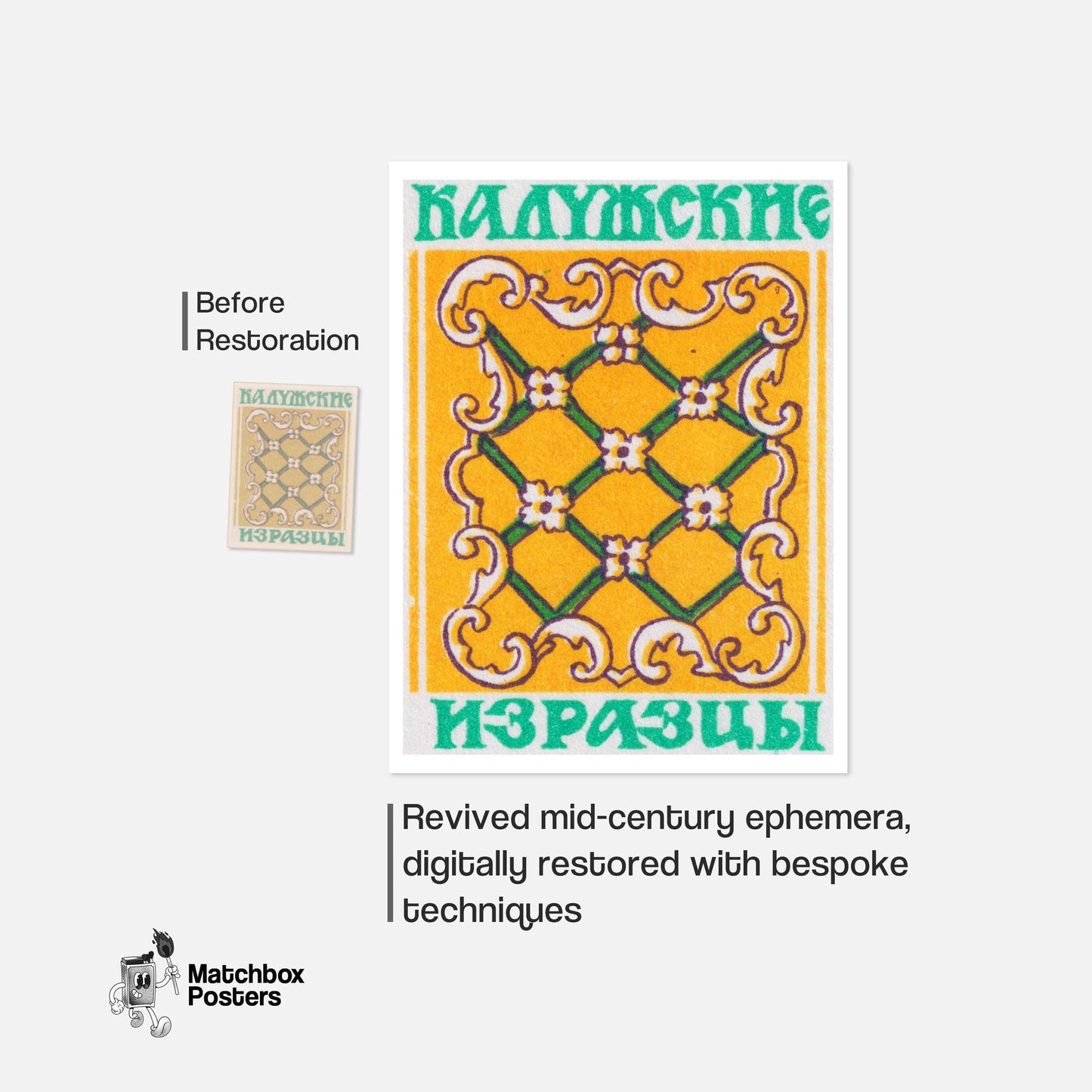 Floral Pattern - vintage matchbox label print - framed wall art preview