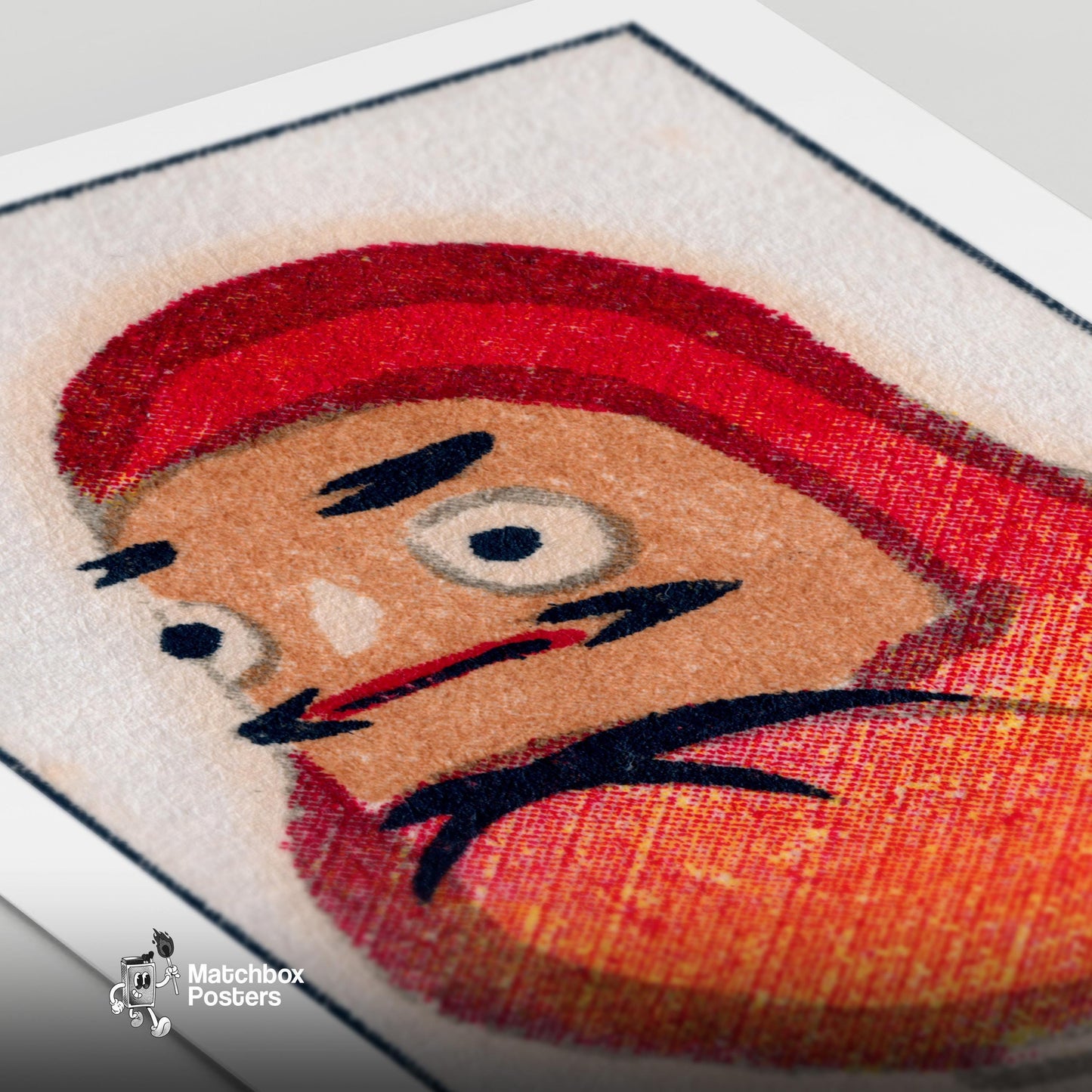 Cozy Japanese Man in Rug - vintage matchbox label print - close-up detail