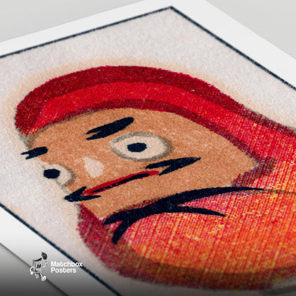 Cozy Japanese Man in Rug - vintage matchbox label print - close-up detail