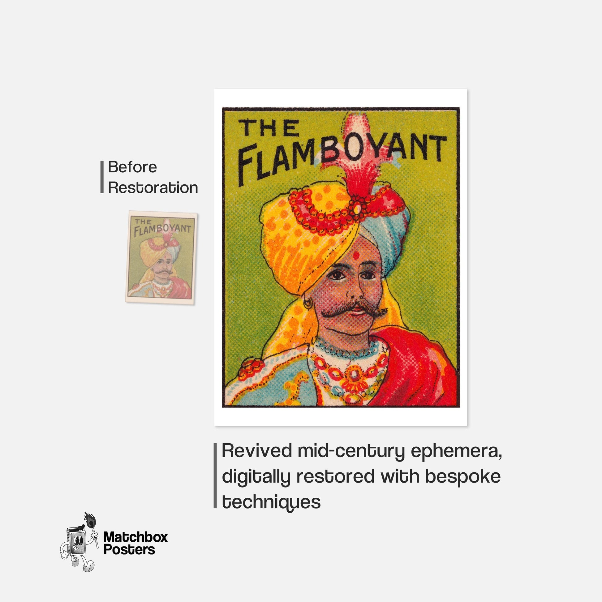 Man in Turban - vintage matchbox label print - framed wall art preview