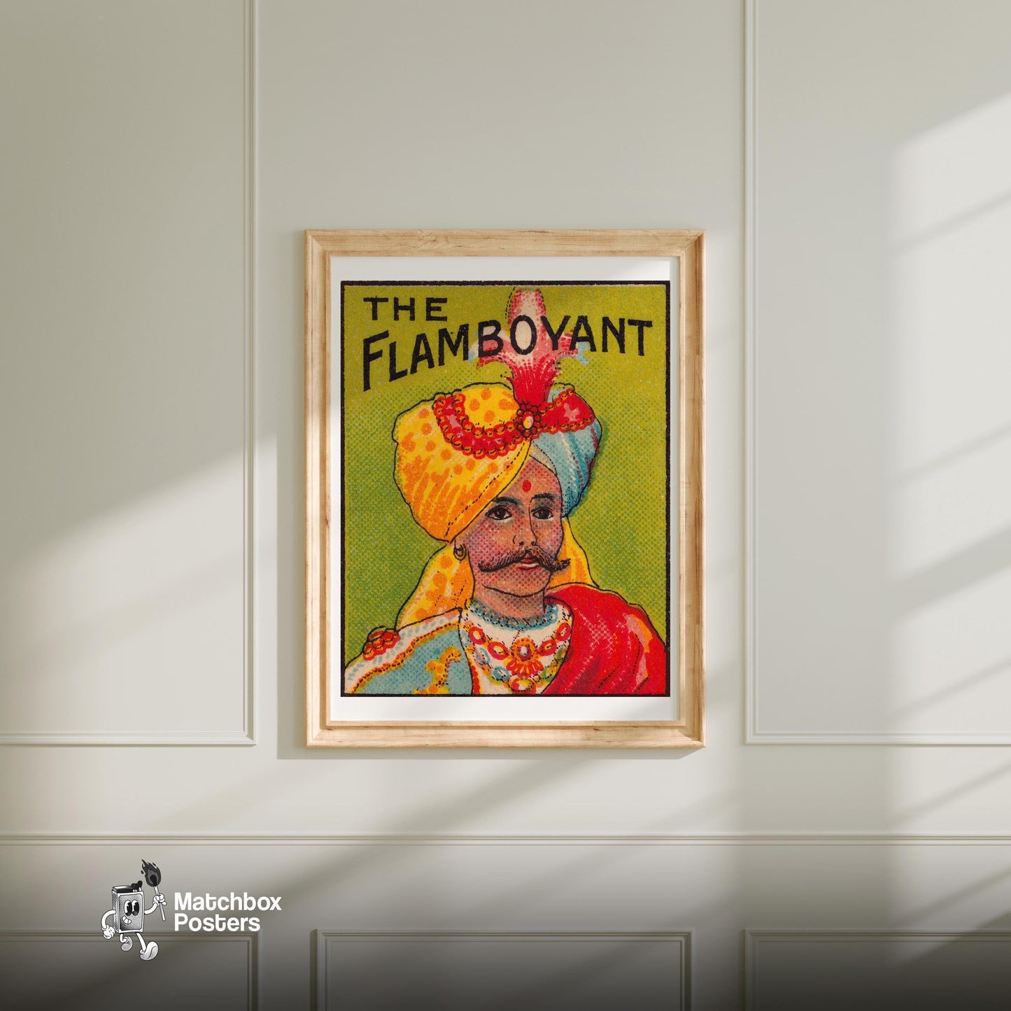 Man in Turban - vintage matchbox label print - bedroom mockup