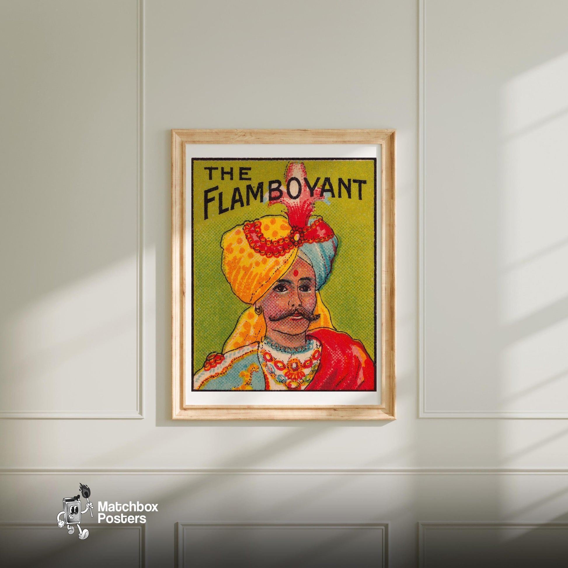 Man in Turban - vintage matchbox label print - bedroom mockup