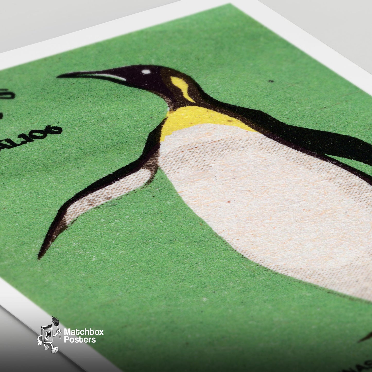 Penguin Standing - vintage matchbox label print - close-up detail